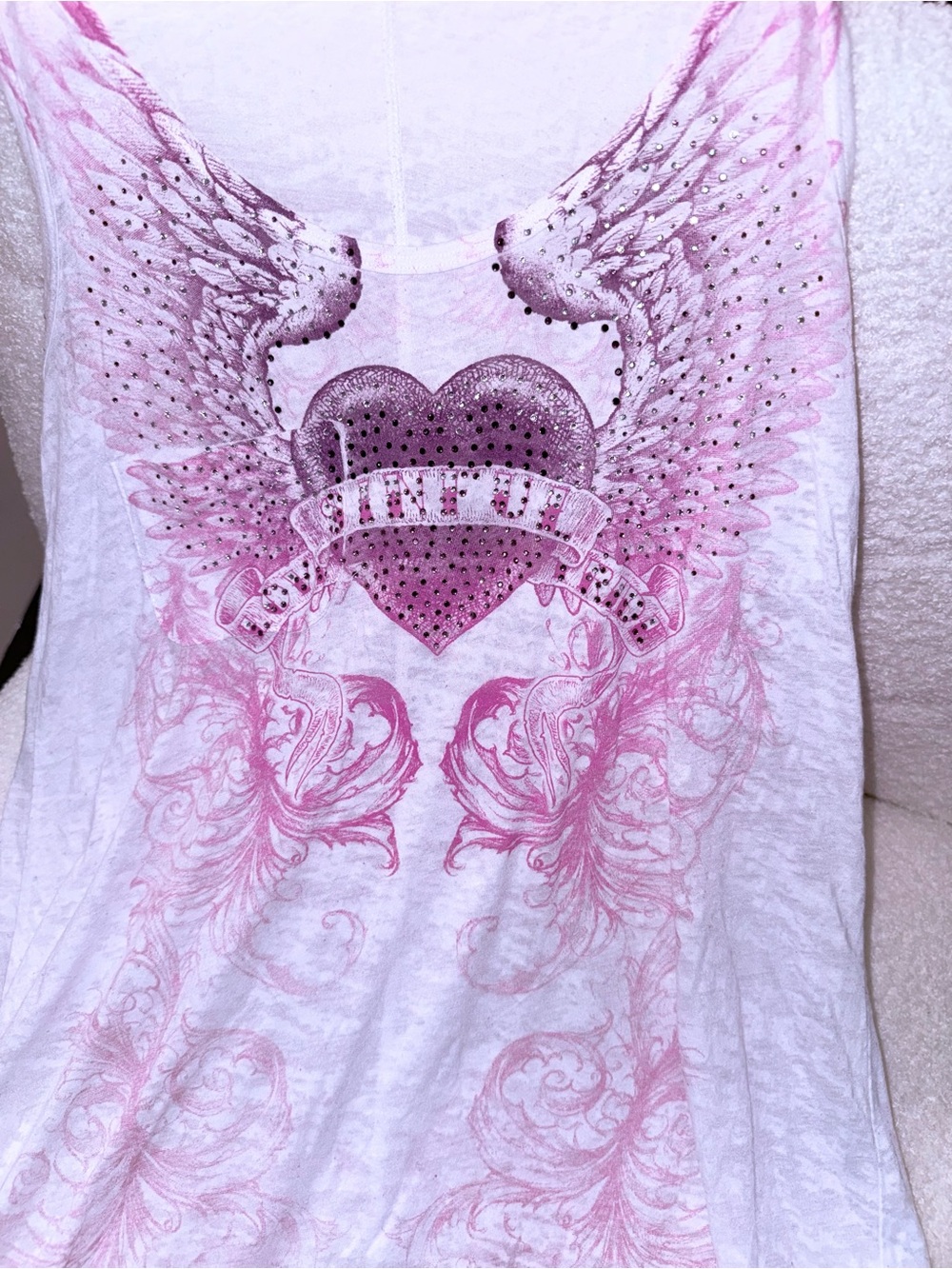 Sinful flowy tank top rhinestone bling S wings
